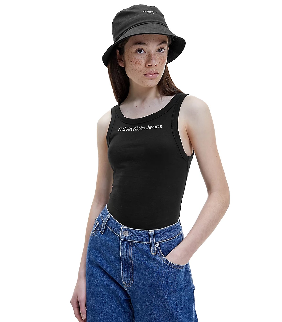 Calvin Klein Jeans - Camiseta Slim de Tirantes Shrunken Institutional - Negro