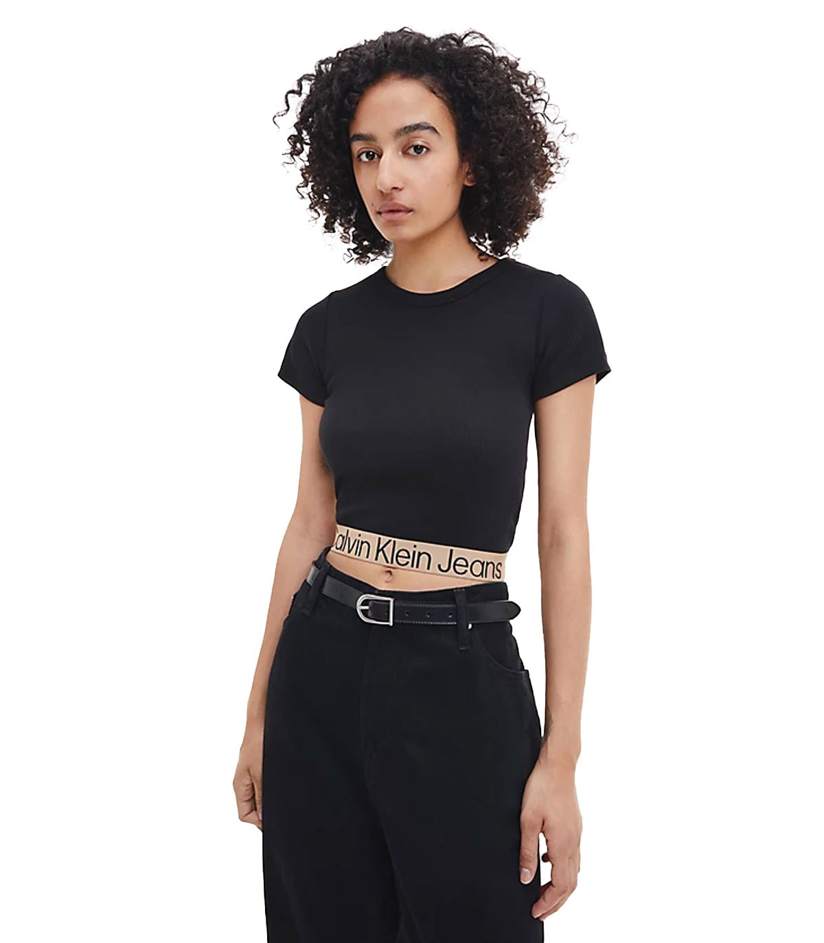 Calvin Klein - Camiseta Logo Tape Rib - Negro