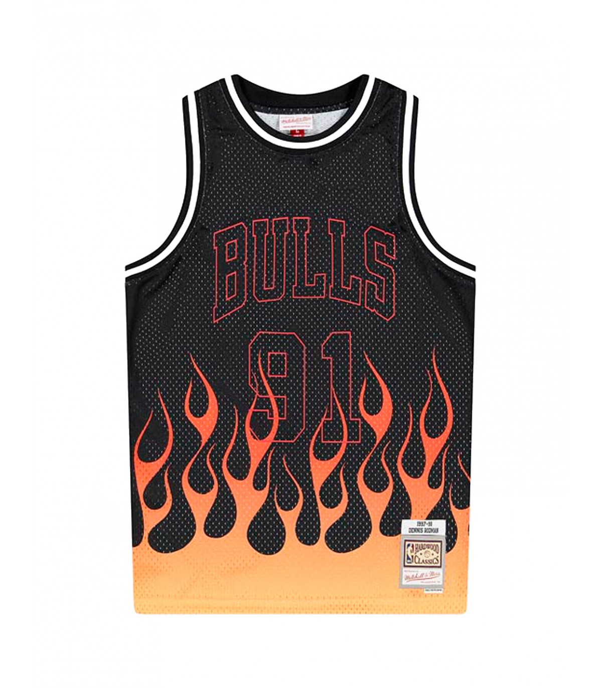 Mitchell & Ness - Camiseta Flames Swingman Dennis Rodman Chicago Bulls 1997-98 - Negro