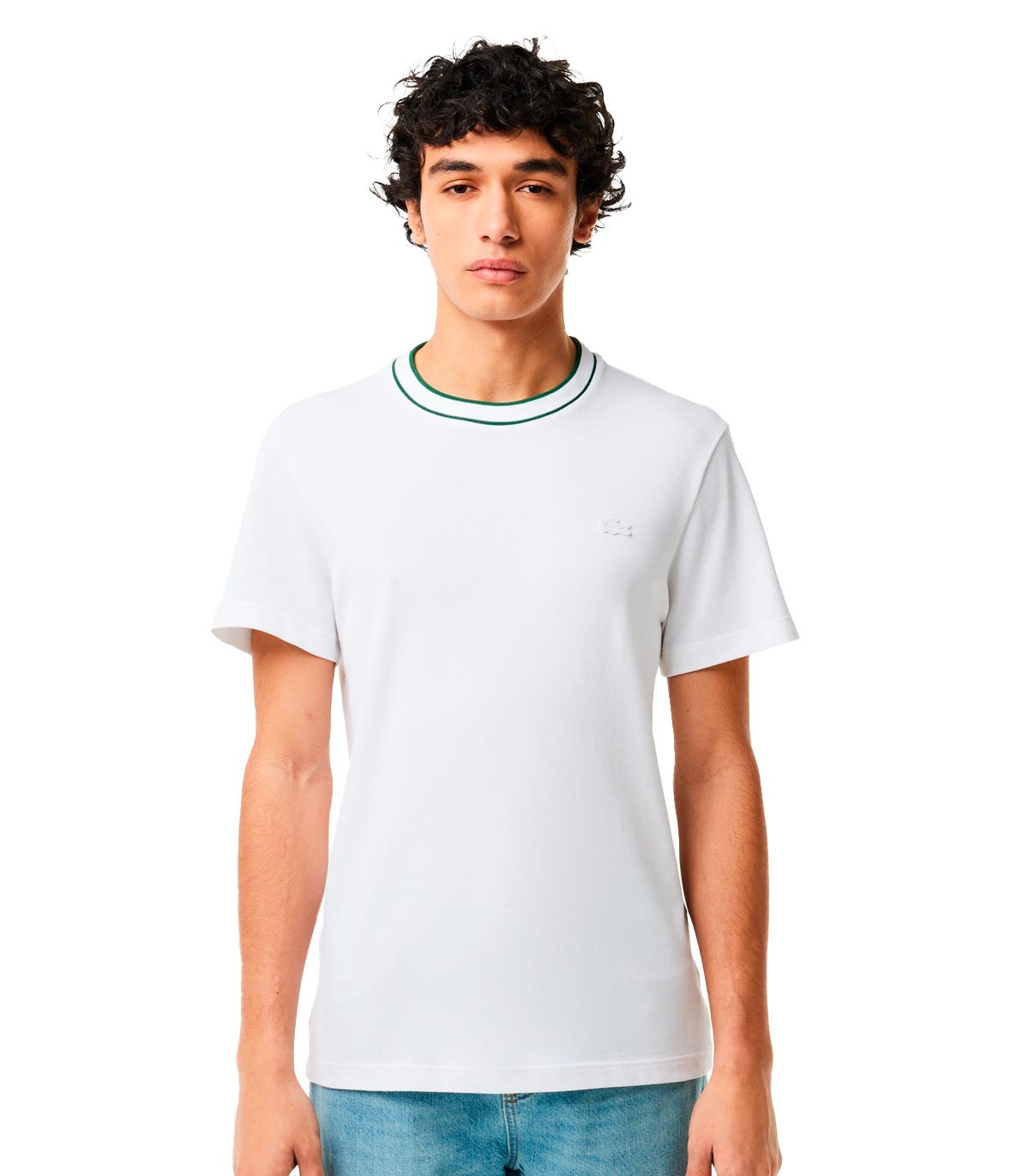Lacoste - Camiseta con Cuello de Rayas - Blanco