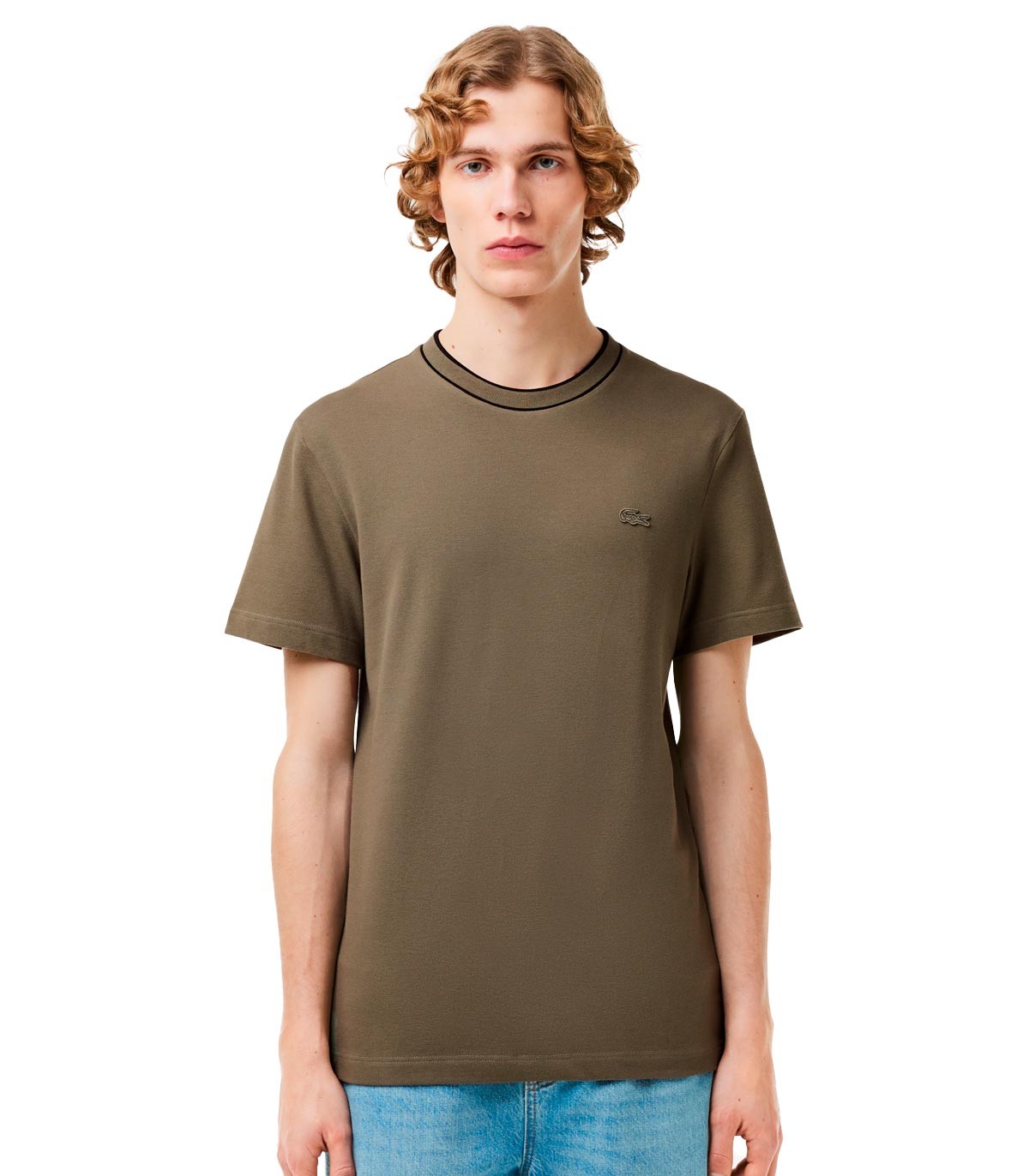 Lacoste - Camiseta con Cuello de Rayas - Verde