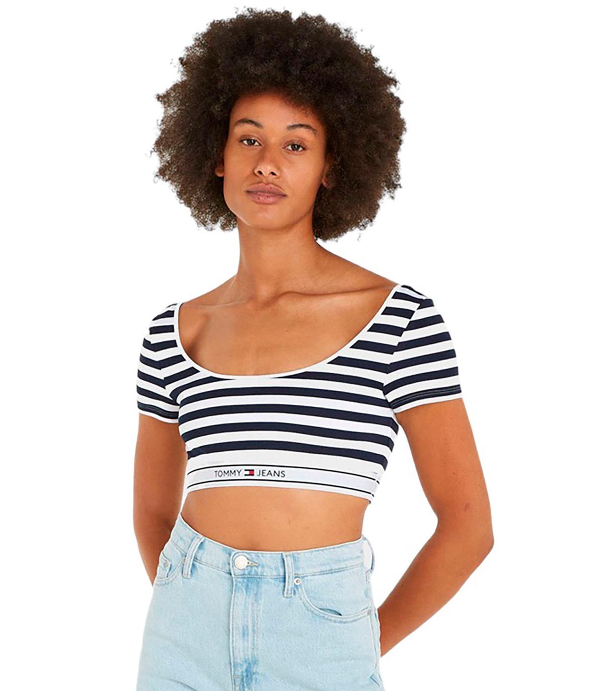 Tommy Jeans - Top A Rayas Con Logo - Blanco
