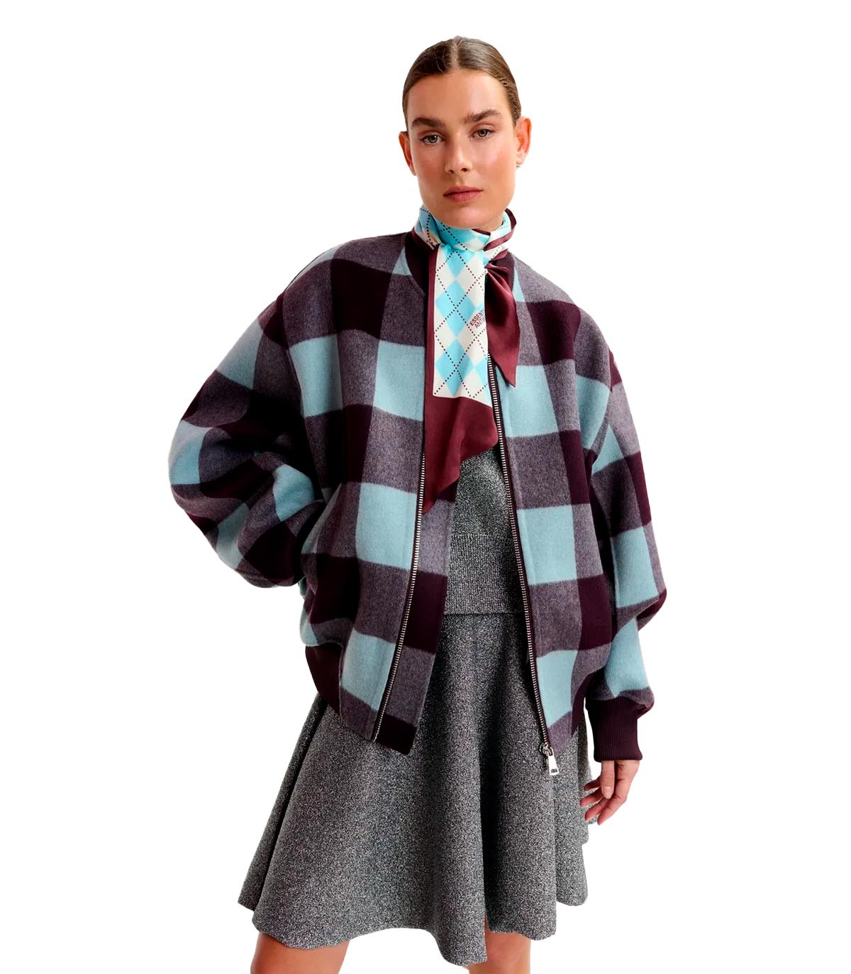 Essentiel Antwerp - Chaqueta Bomber De Lana A Cuadros