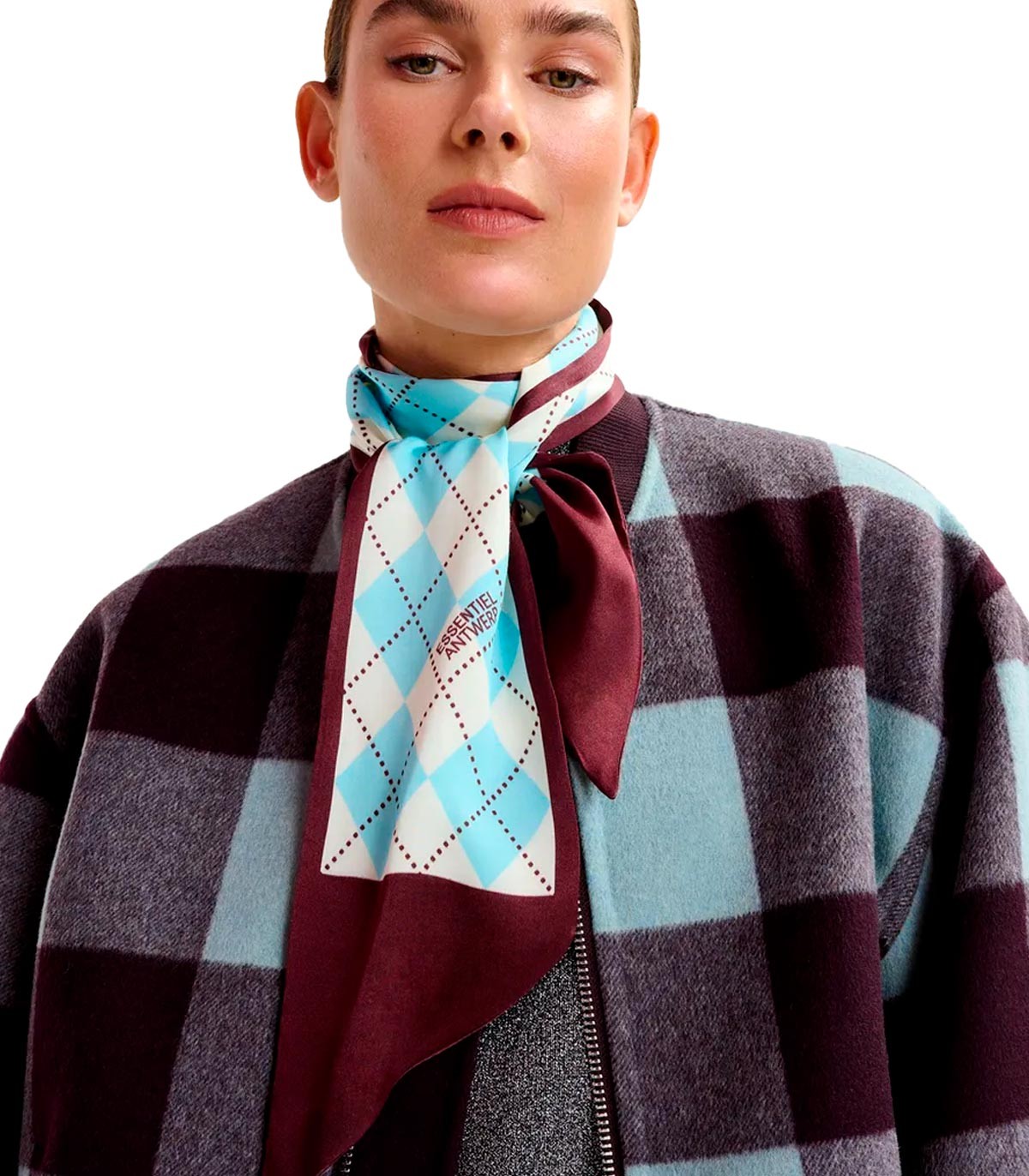 Essentiel Antwerp - Chaqueta Bomber De Lana A Cuadros