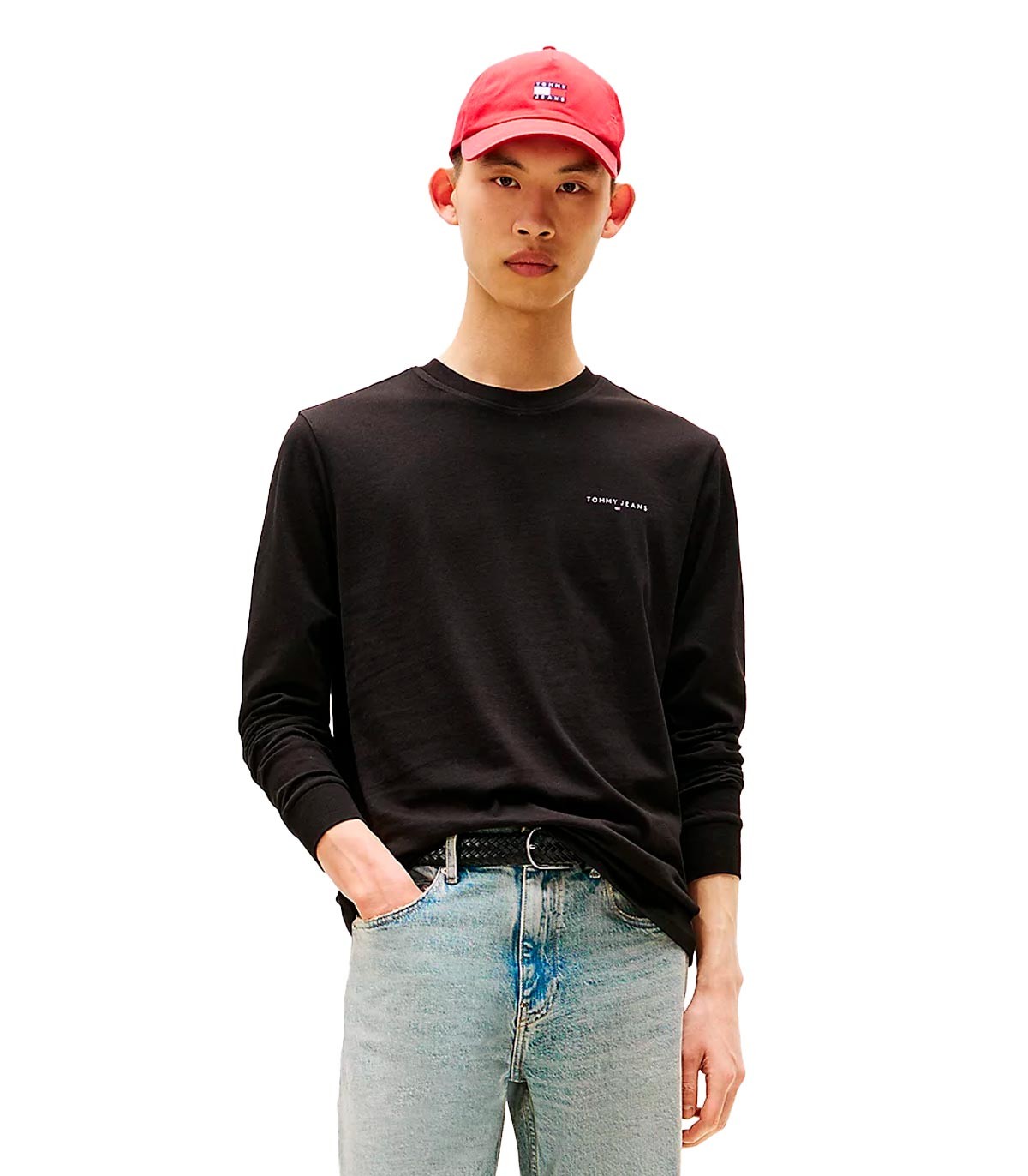 Tommy Jeans - Camiseta Slim Chest Linear - NEGRO